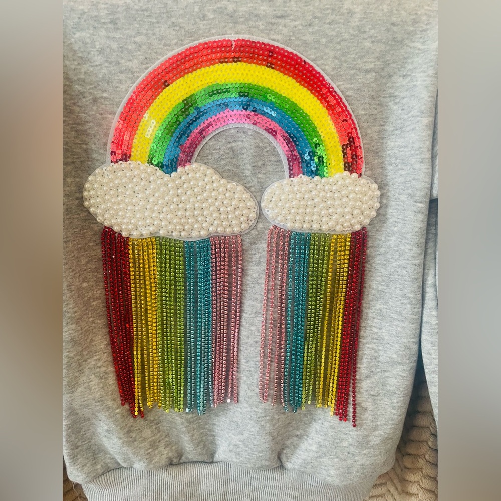Lola Gray Hoodie with Beaded Rainbow Design - Picture 2 of 4